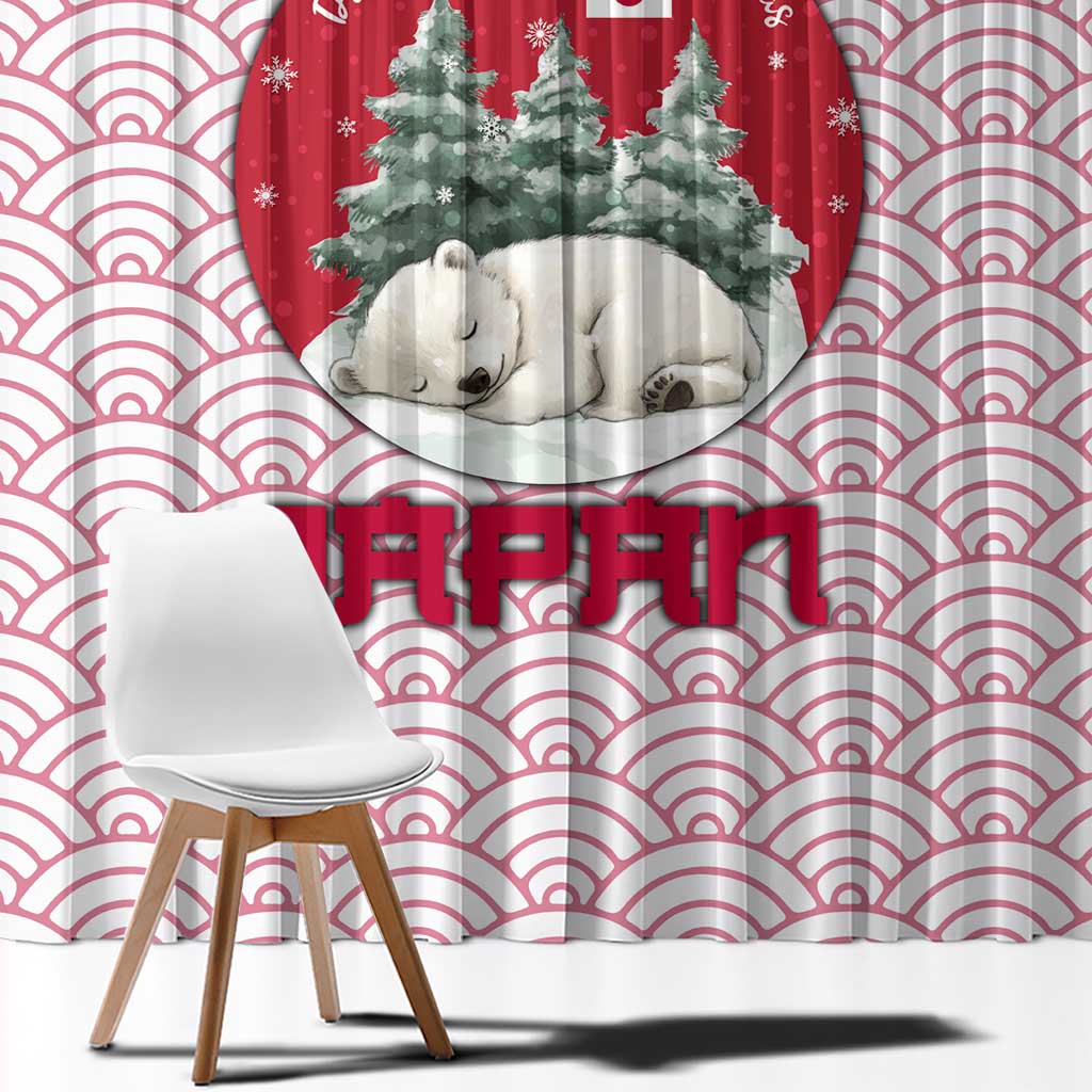 Japan Christmas Window Curtain with Sleeping Polar Bear Pine Trees and Chrysanthemum Crest Pattern - Wonder Print Shop