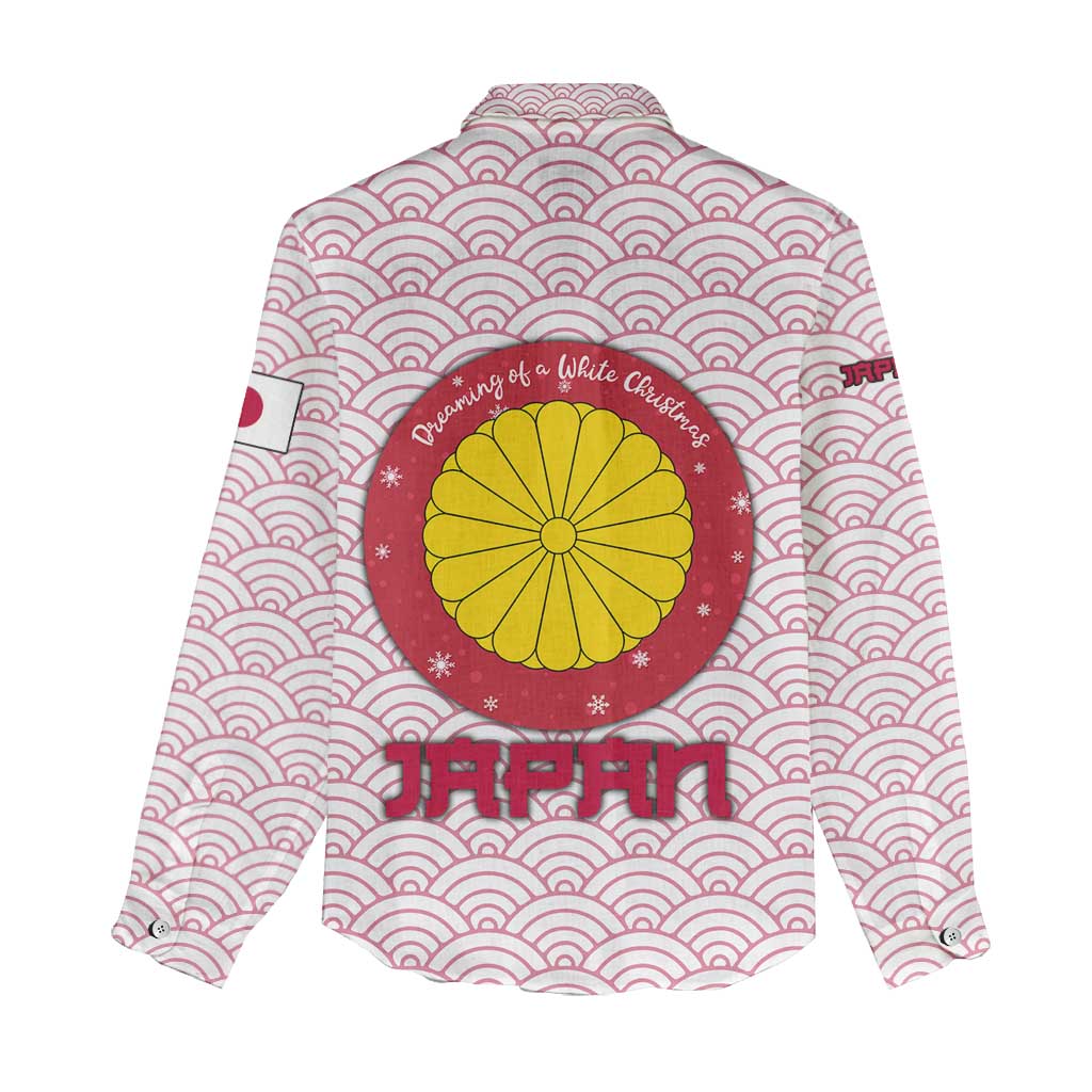 Japan Christmas Women Casual Shirt with Sleeping Polar Bear Pine Trees and Chrysanthemum Crest Pattern - Wonder Print Shop