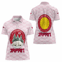 Japan Christmas Women Polo Shirt with Sleeping Polar Bear Pine Trees and Chrysanthemum Crest Pattern - Wonder Print Shop
