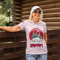 Japan Christmas Women Polo Shirt with Sleeping Polar Bear Pine Trees and Chrysanthemum Crest Pattern - Wonder Print Shop