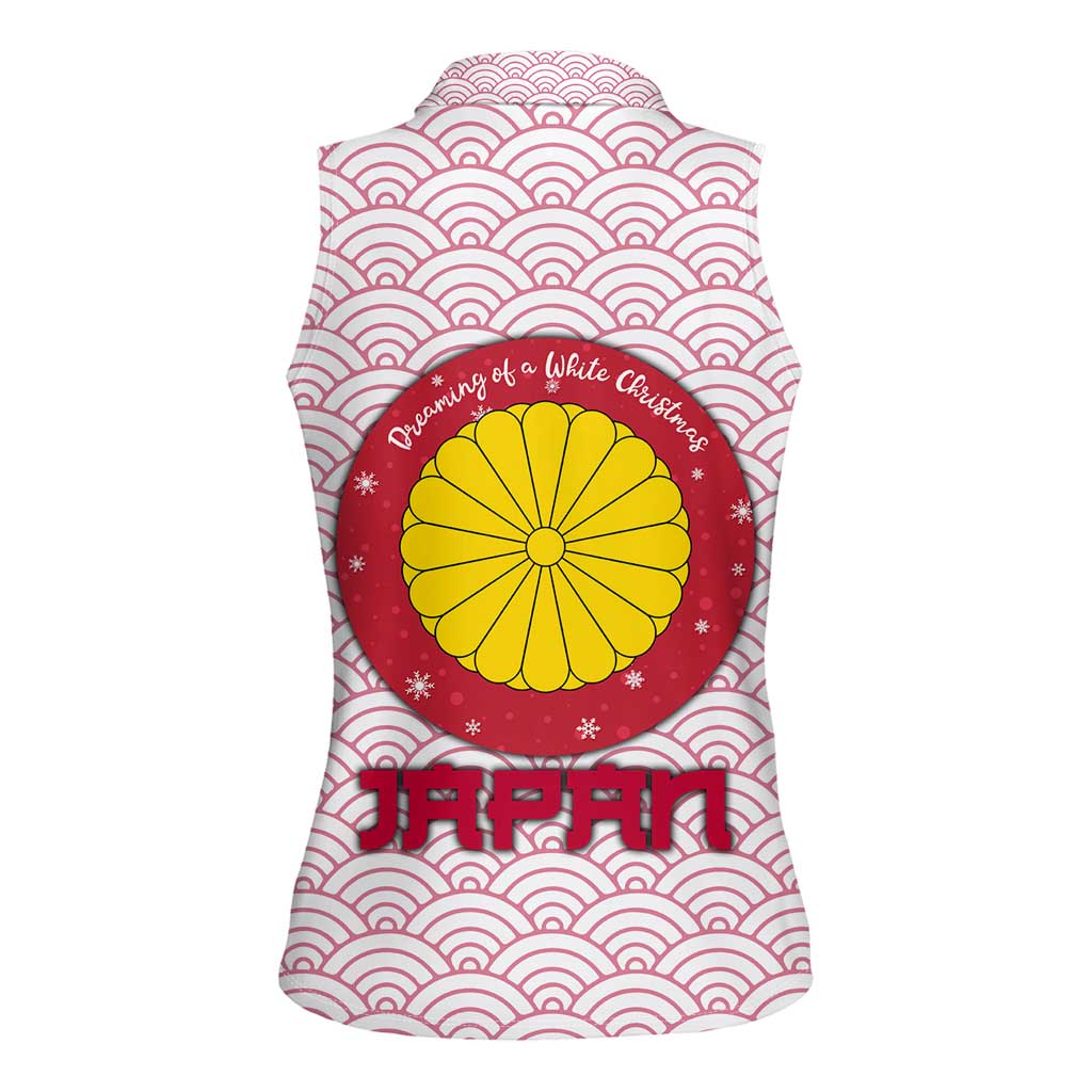 Japan Christmas Women Sleeveless Polo Shirt with Sleeping Polar Bear Pine Trees and Chrysanthemum Crest Pattern - Wonder Print Shop