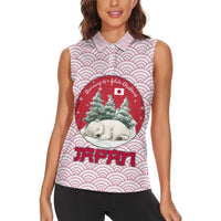 Japan Christmas Women Sleeveless Polo Shirt with Sleeping Polar Bear Pine Trees and Chrysanthemum Crest Pattern - Wonder Print Shop