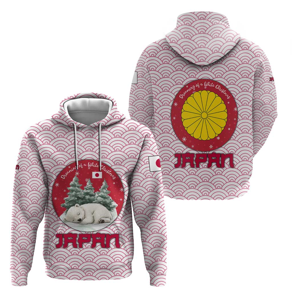 Japan Christmas Zip Hoodie with Sleeping Polar Bear Pine Trees and Chrysanthemum Crest Pattern - Wonder Print Shop