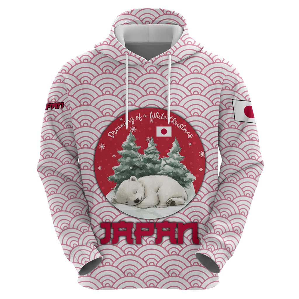 Japan Christmas Zip Hoodie with Sleeping Polar Bear Pine Trees and Chrysanthemum Crest Pattern - Wonder Print Shop