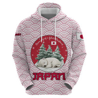 Japan Christmas Zip Hoodie with Sleeping Polar Bear Pine Trees and Chrysanthemum Crest Pattern - Wonder Print Shop
