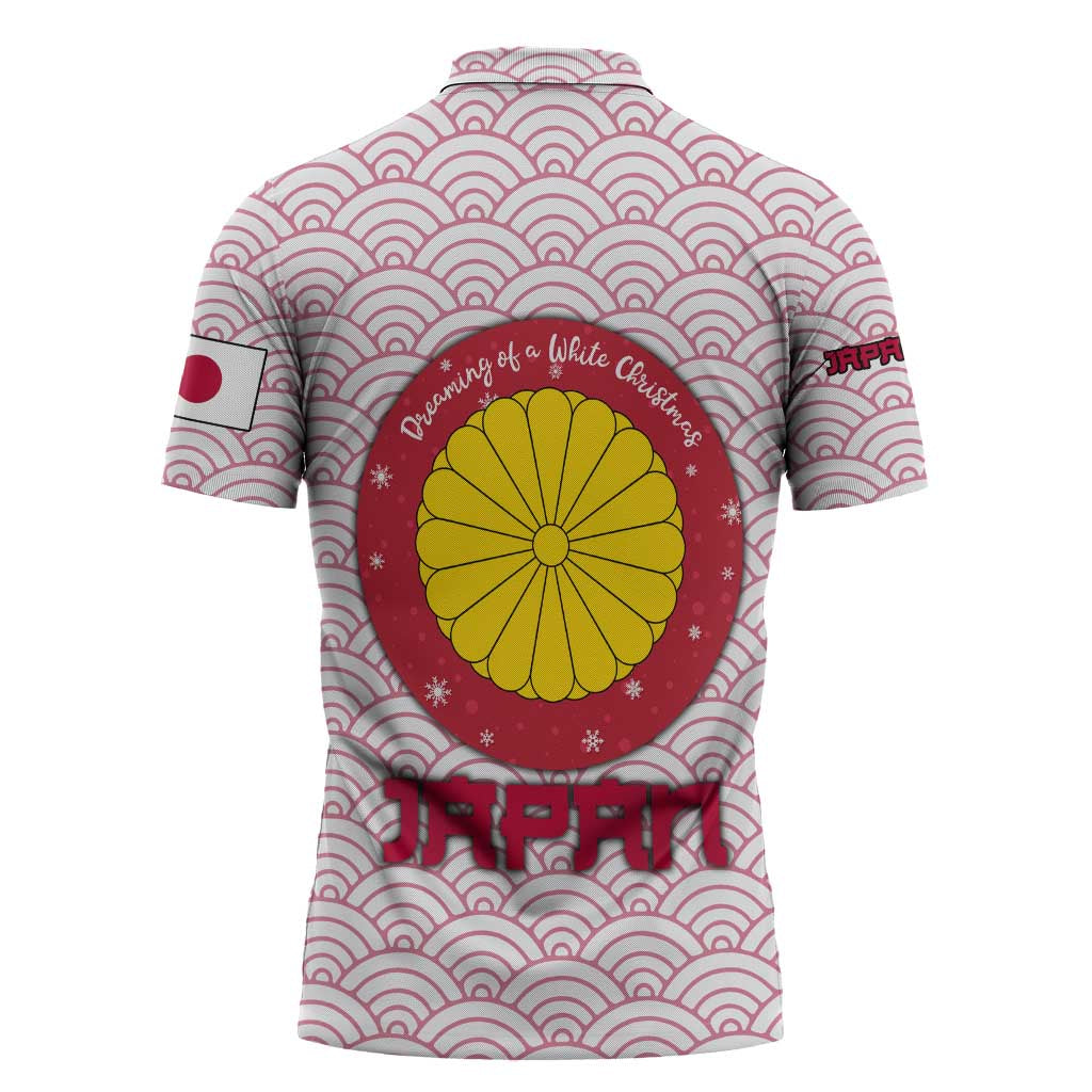 Japan Christmas Zipper Polo Shirt with Sleeping Polar Bear Pine Trees and Chrysanthemum Crest Pattern - Wonder Print Shop