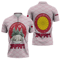 Japan Christmas Zipper Polo Shirt with Sleeping Polar Bear Pine Trees and Chrysanthemum Crest Pattern - Wonder Print Shop