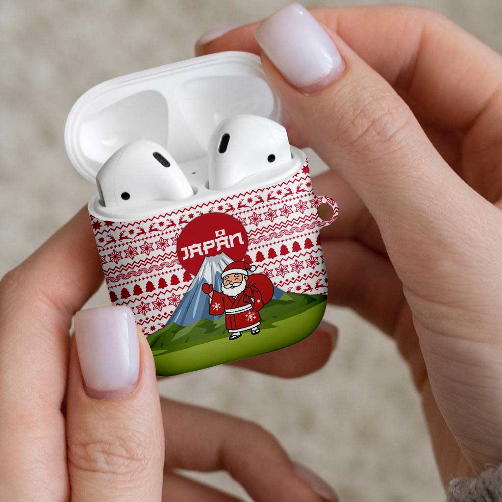 Japan Christmas AirPods Case with Santa Mount Fuji Rising Sun and Festive Pattern Design - Wonder Print Shop