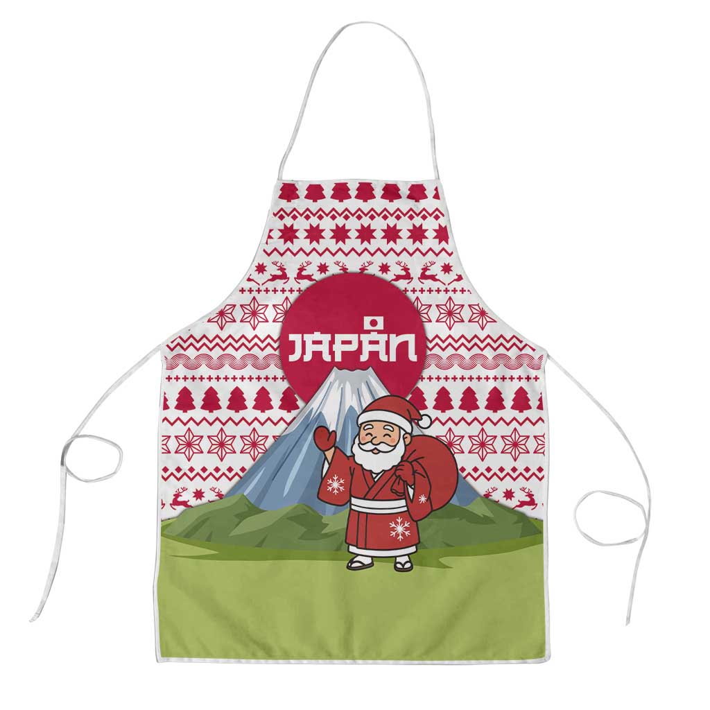 Japan Christmas Apron with Santa Mount Fuji Rising Sun and Festive Pattern Design - Wonder Print Shop