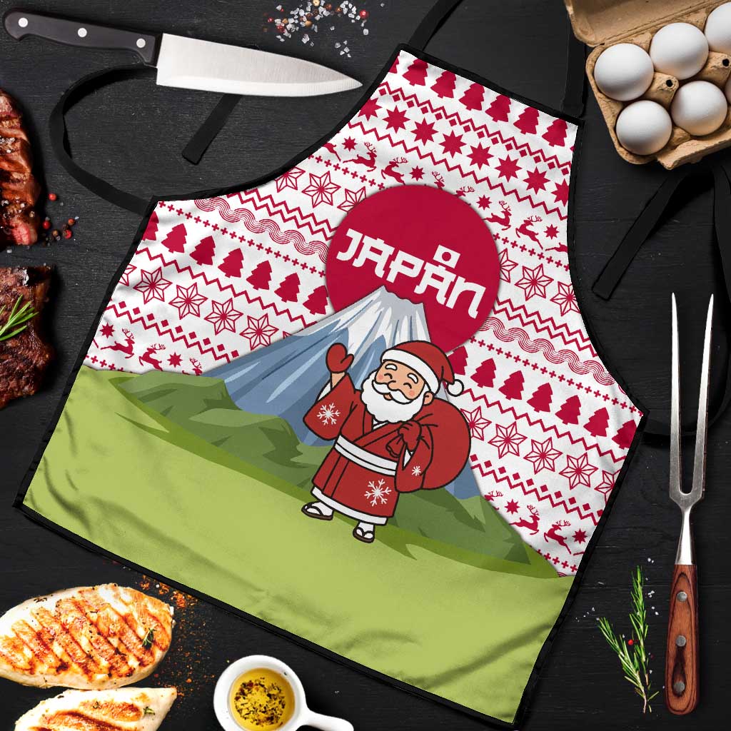 Japan Christmas Apron with Santa Mount Fuji Rising Sun and Festive Pattern Design - Wonder Print Shop