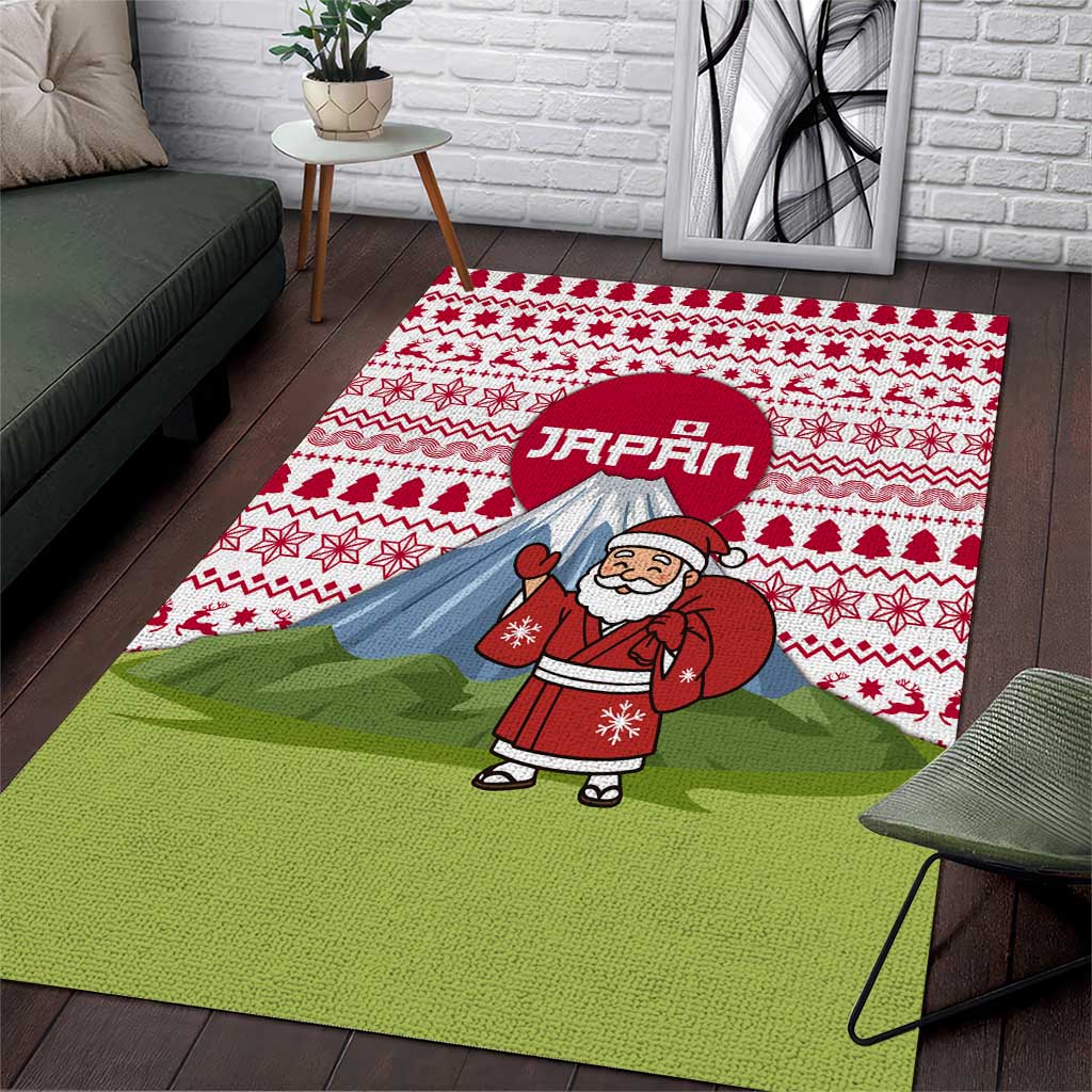Japan Christmas Area Rug with Santa Mount Fuji Rising Sun and Festive Pattern Design - Wonder Print Shop