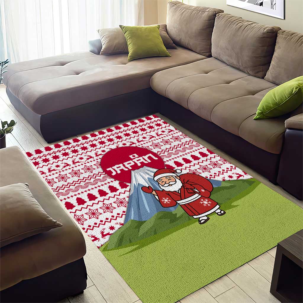 Japan Christmas Area Rug with Santa Mount Fuji Rising Sun and Festive Pattern Design - Wonder Print Shop