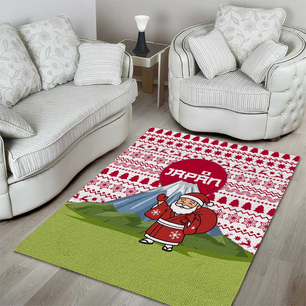 Japan Christmas Area Rug with Santa Mount Fuji Rising Sun and Festive Pattern Design - Wonder Print Shop