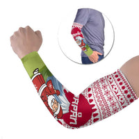 Japan Christmas Arm Sleeves with Santa Mount Fuji Rising Sun and Festive Pattern Design - Wonder Print Shop