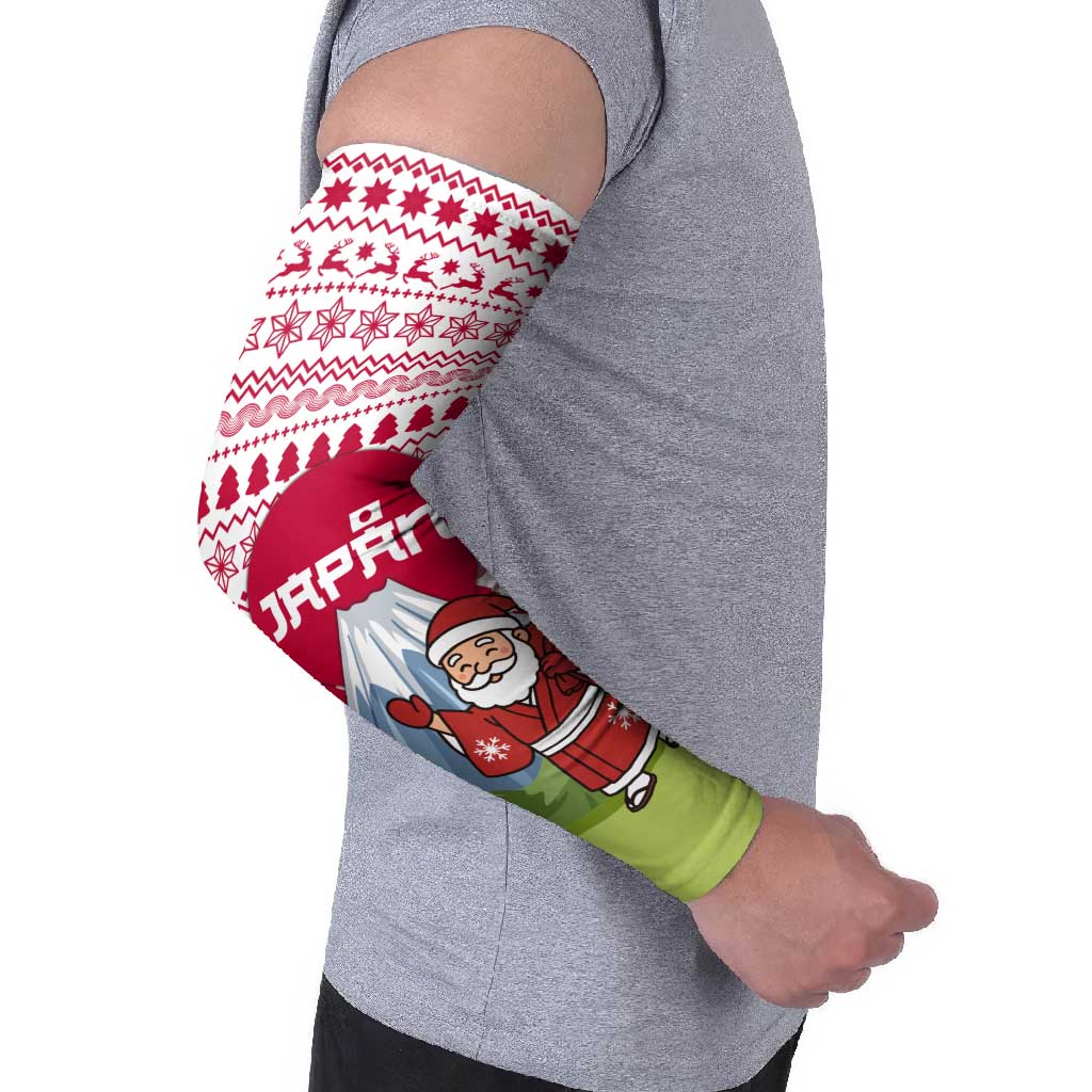 Japan Christmas Arm Sleeves with Santa Mount Fuji Rising Sun and Festive Pattern Design - Wonder Print Shop
