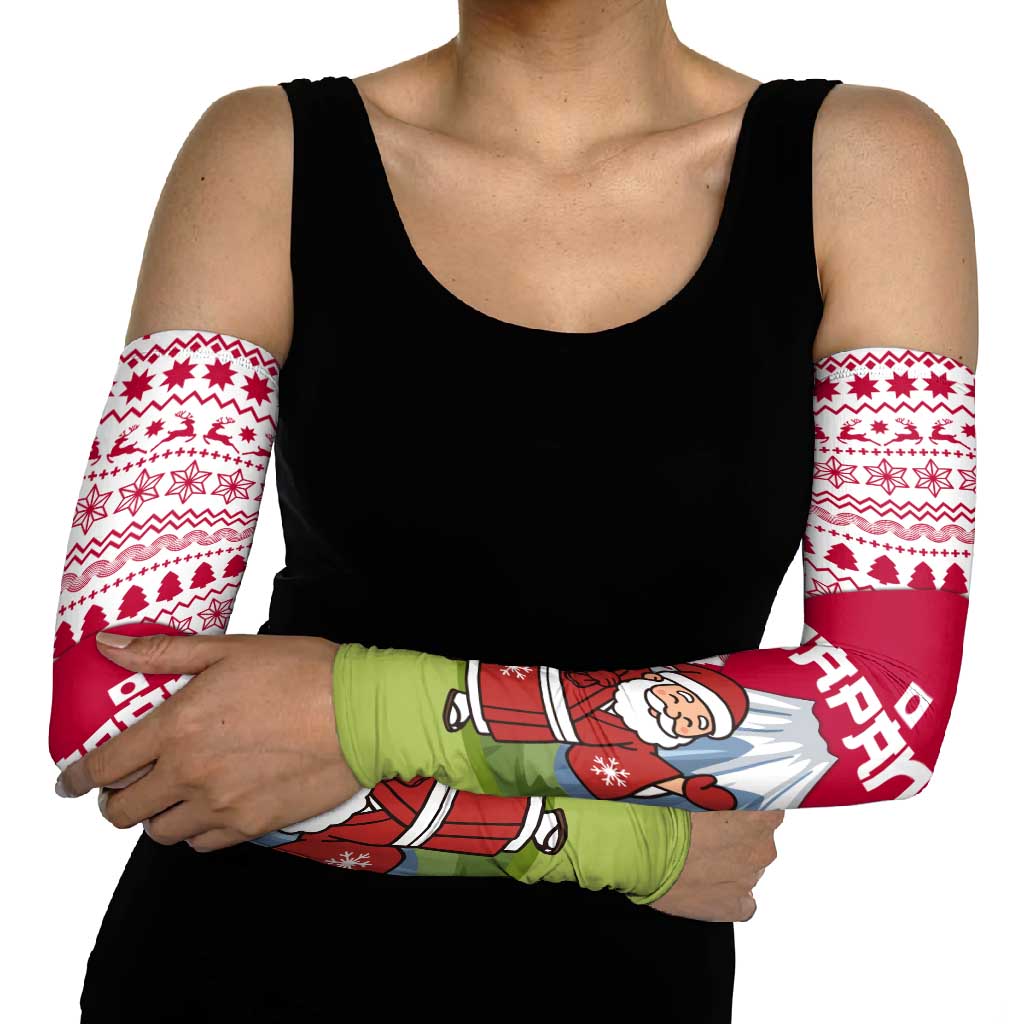 Japan Christmas Arm Sleeves with Santa Mount Fuji Rising Sun and Festive Pattern Design - Wonder Print Shop