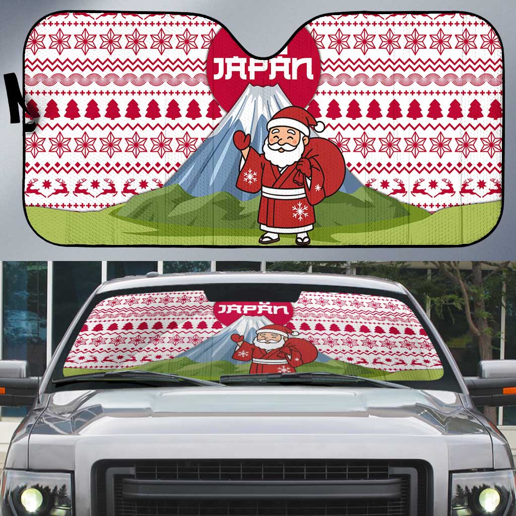 Japan Christmas Auto Sun Shade with Santa Mount Fuji Rising Sun and Festive Pattern Design - Wonder Print Shop