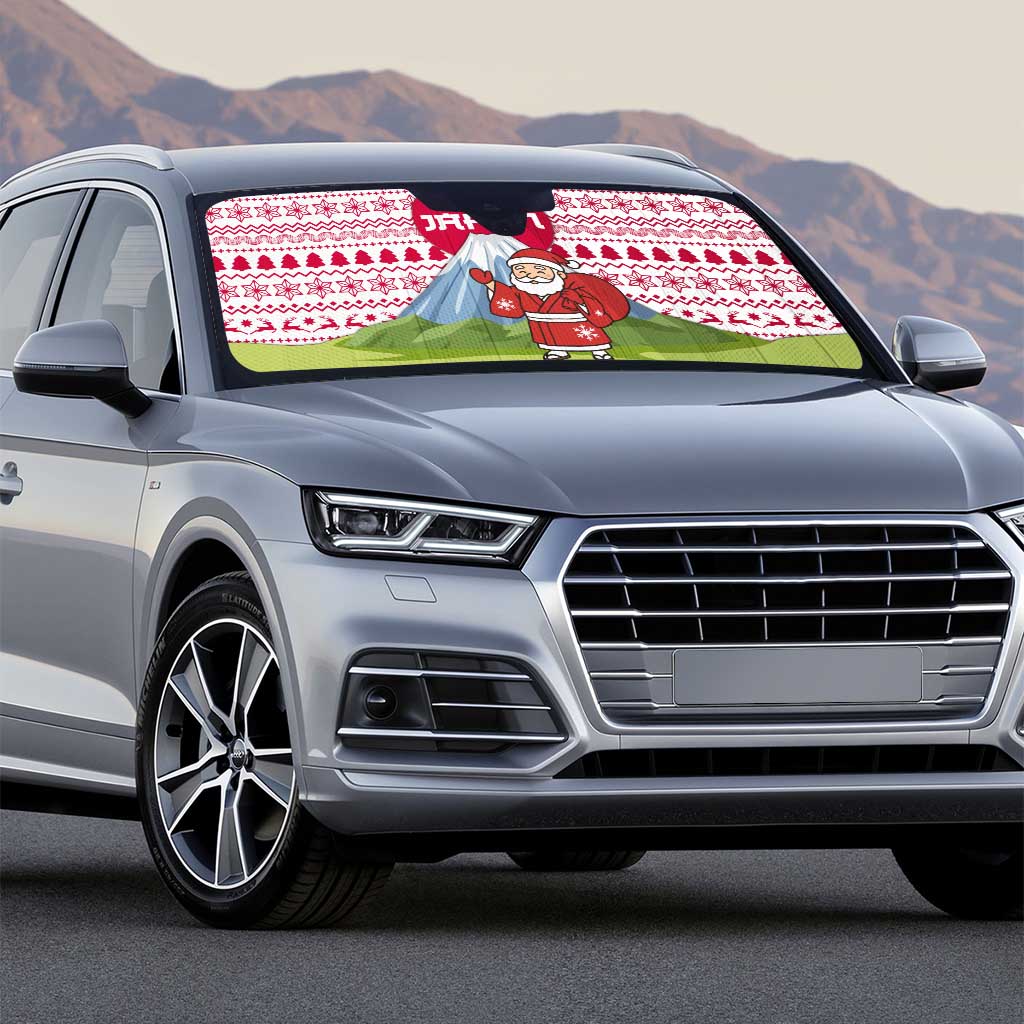 Japan Christmas Auto Sun Shade with Santa Mount Fuji Rising Sun and Festive Pattern Design - Wonder Print Shop