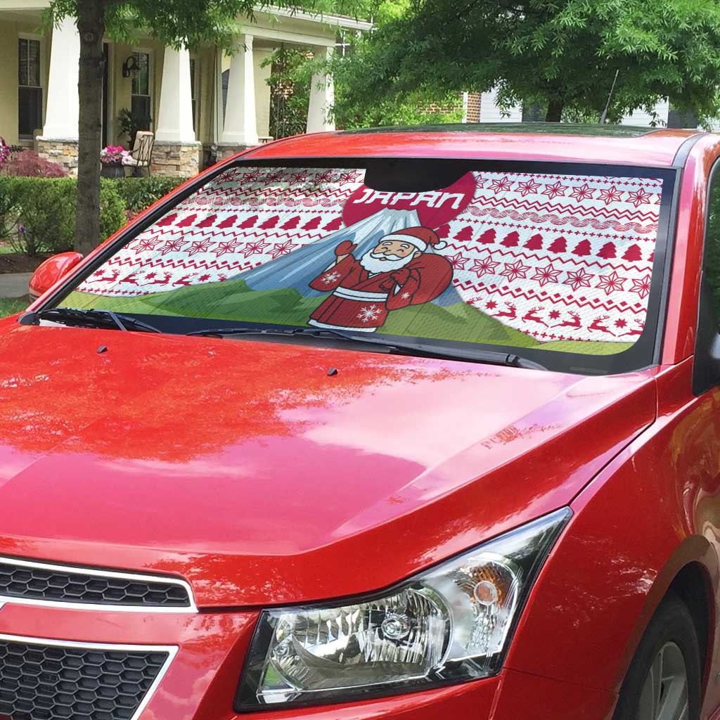 Japan Christmas Auto Sun Shade with Santa Mount Fuji Rising Sun and Festive Pattern Design - Wonder Print Shop