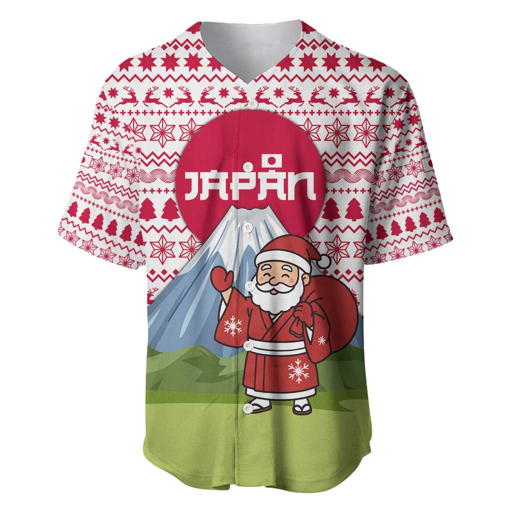 Japan Christmas Baseball Jersey with Santa Mount Fuji Rising Sun and Festive Pattern Design - Wonder Print Shop