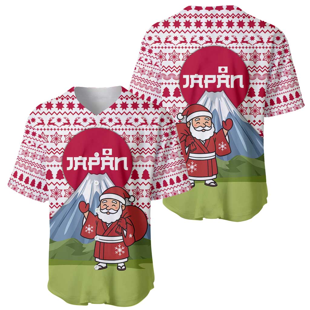 Japan Christmas Baseball Jersey with Santa Mount Fuji Rising Sun and Festive Pattern Design - Wonder Print Shop