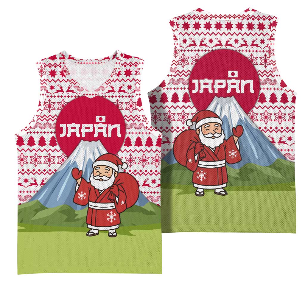 Japan Christmas Basketball Jersey with Santa Mount Fuji Rising Sun and Festive Pattern Design - Wonder Print Shop