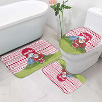 Japan Christmas Bathroom Set with Santa Mount Fuji Rising Sun and Festive Pattern Design - Wonder Print Shop