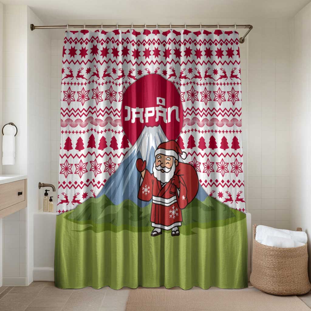 Japan Christmas Bathroom Set with Santa Mount Fuji Rising Sun and Festive Pattern Design - Wonder Print Shop