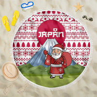 Japan Christmas Beach Blanket with Santa Mount Fuji Rising Sun and Festive Pattern Design - Wonder Print Shop