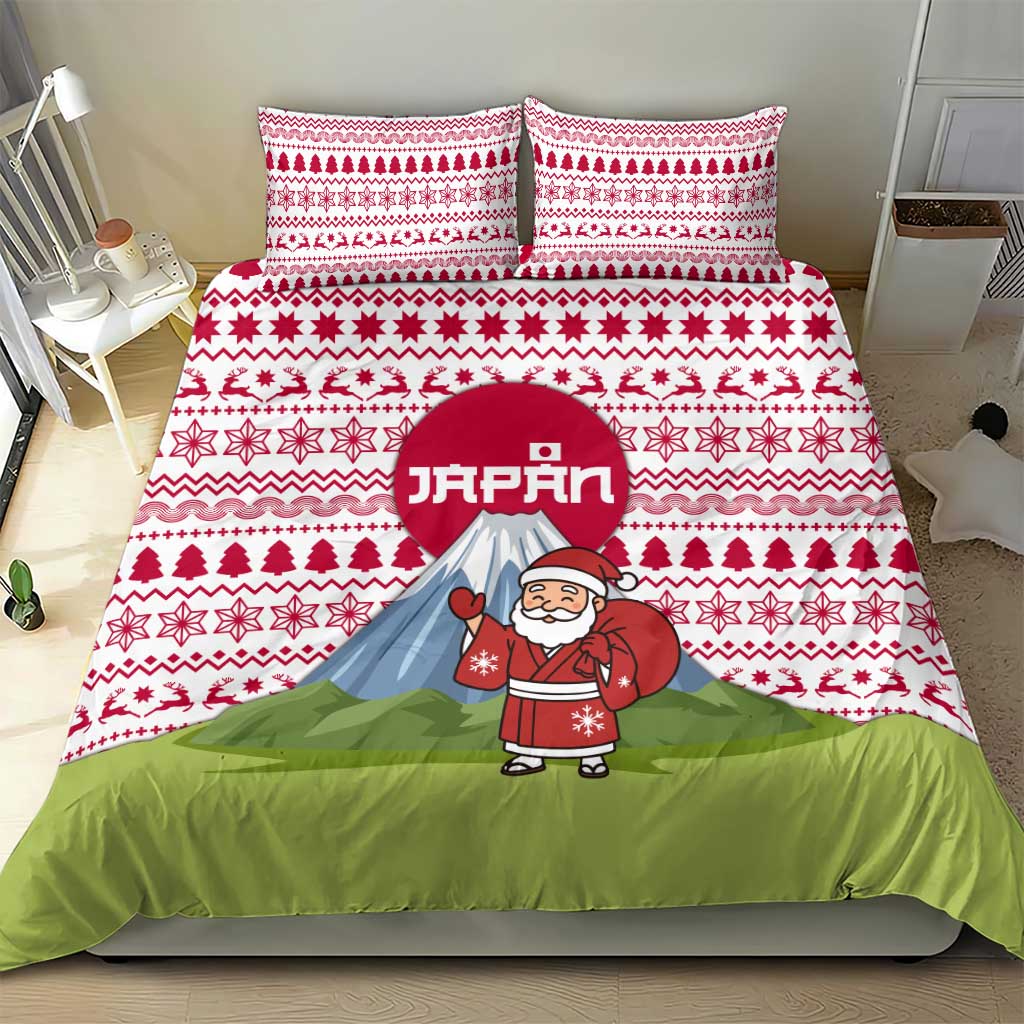 Japan Christmas Bedding Set with Santa Mount Fuji Rising Sun and Festive Pattern Design - Wonder Print Shop