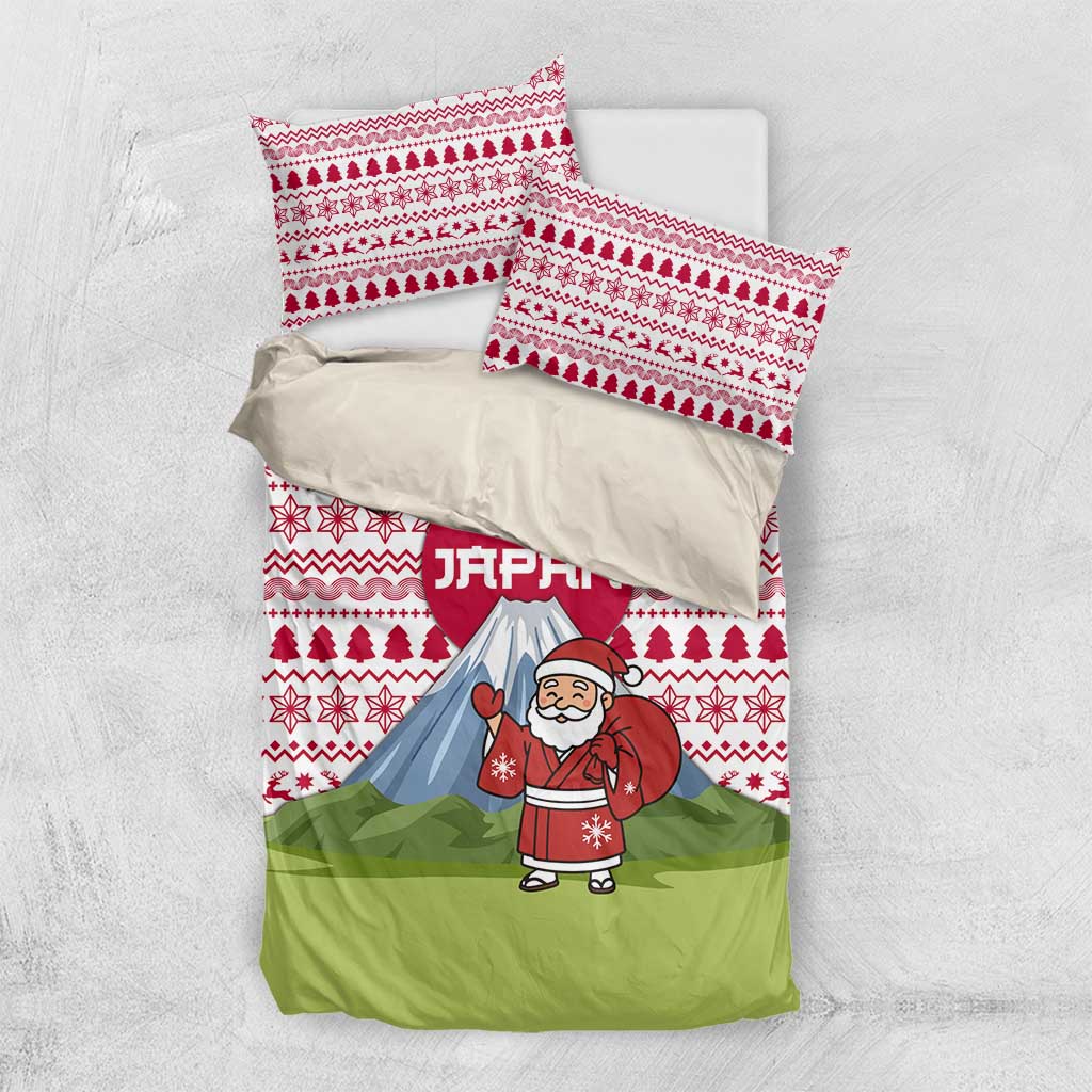 Japan Christmas Bedding Set with Santa Mount Fuji Rising Sun and Festive Pattern Design - Wonder Print Shop