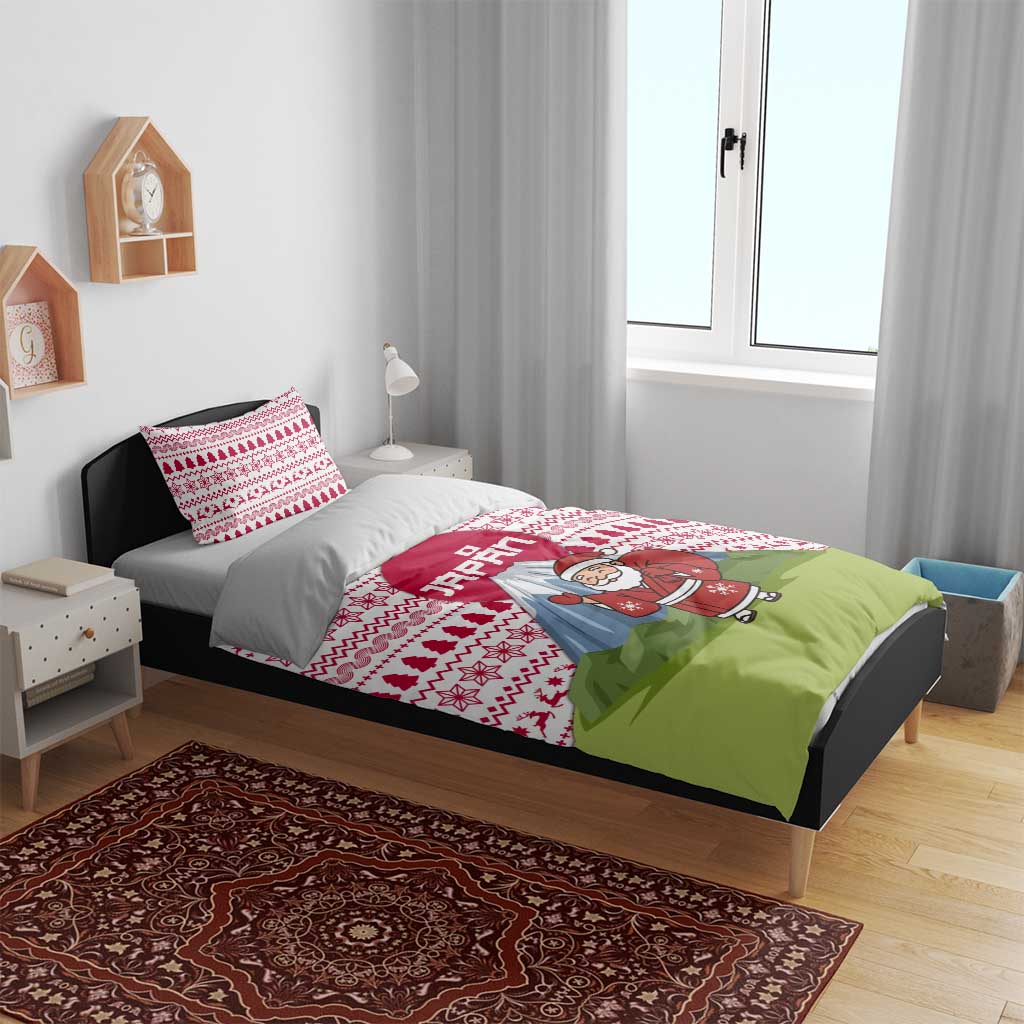 Japan Christmas Bedding Set with Santa Mount Fuji Rising Sun and Festive Pattern Design - Wonder Print Shop