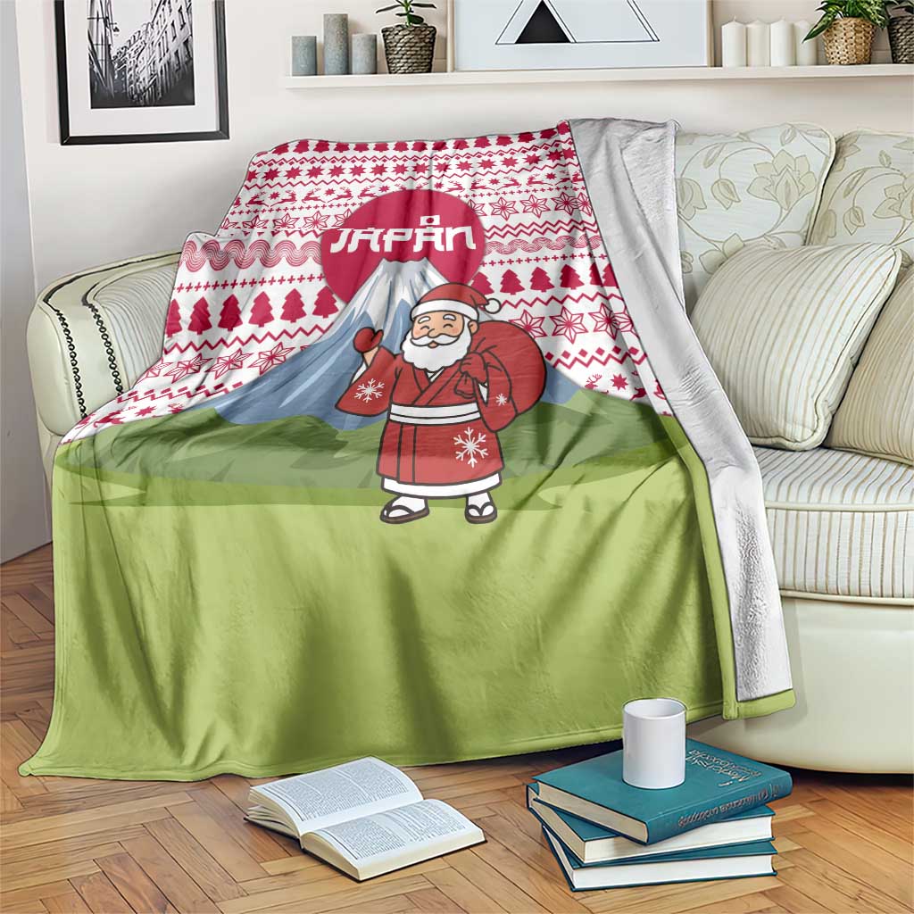 Japan Christmas Blanket with Santa Mount Fuji Rising Sun and Festive Pattern Design - Wonder Print Shop
