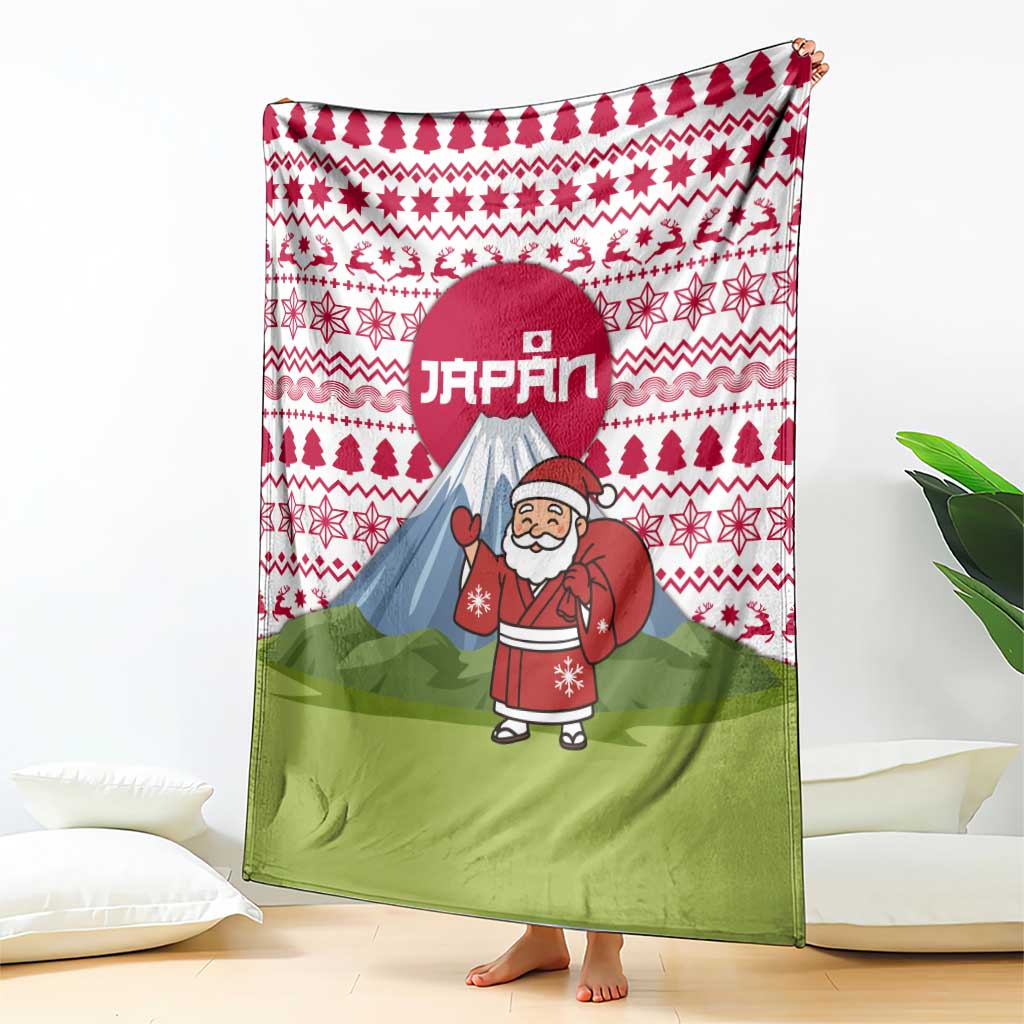 Japan Christmas Blanket with Santa Mount Fuji Rising Sun and Festive Pattern Design - Wonder Print Shop