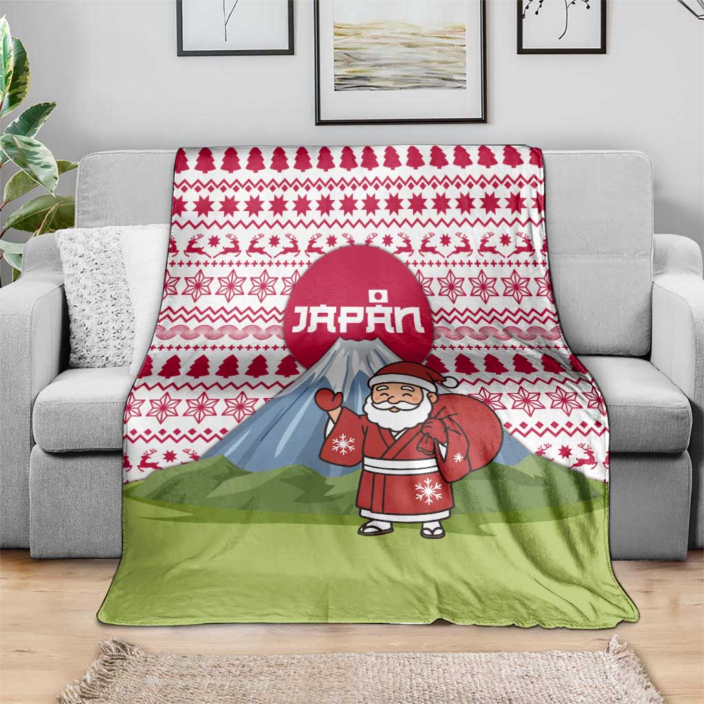 Japan Christmas Blanket with Santa Mount Fuji Rising Sun and Festive Pattern Design - Wonder Print Shop