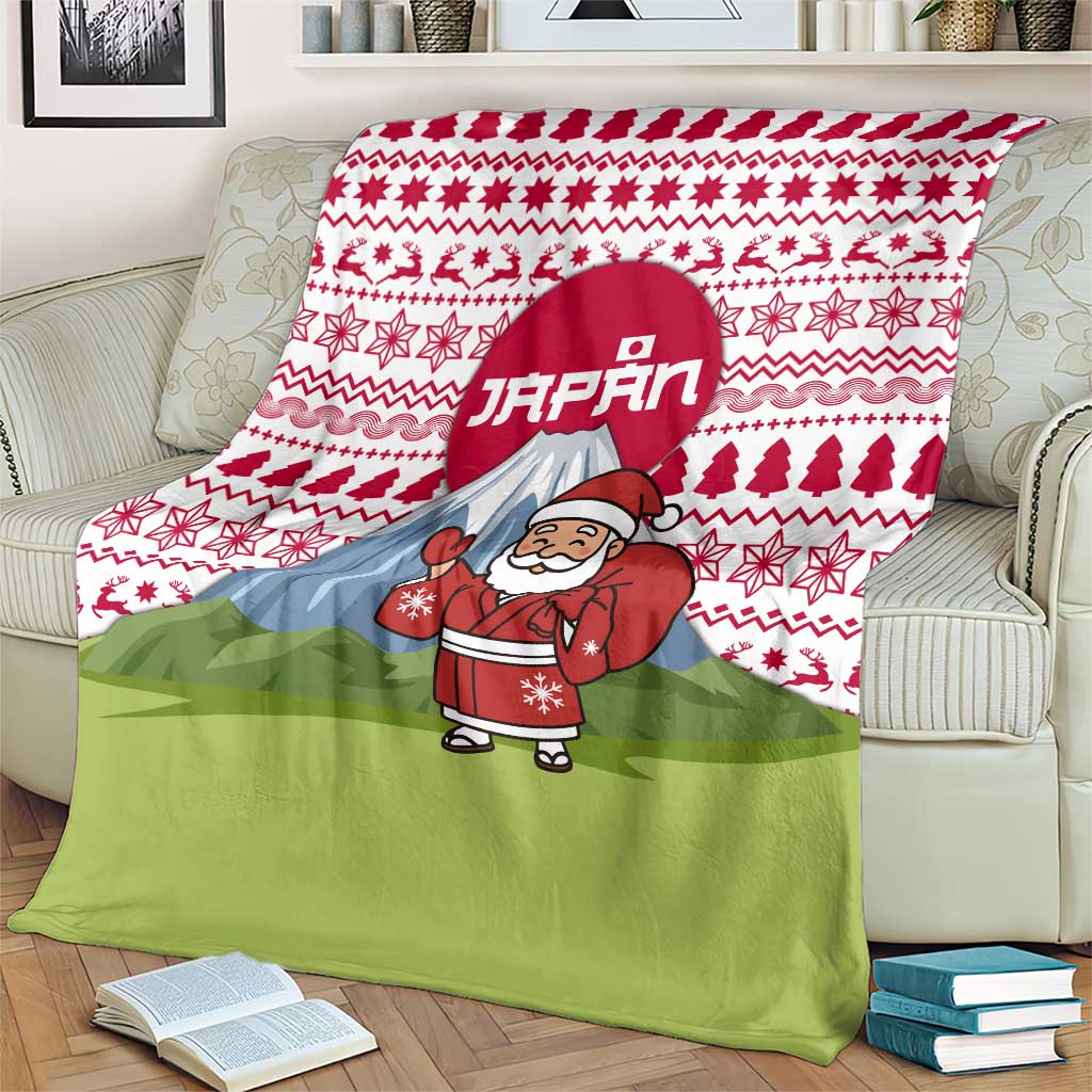 Japan Christmas Blanket with Santa Mount Fuji Rising Sun and Festive Pattern Design - Wonder Print Shop