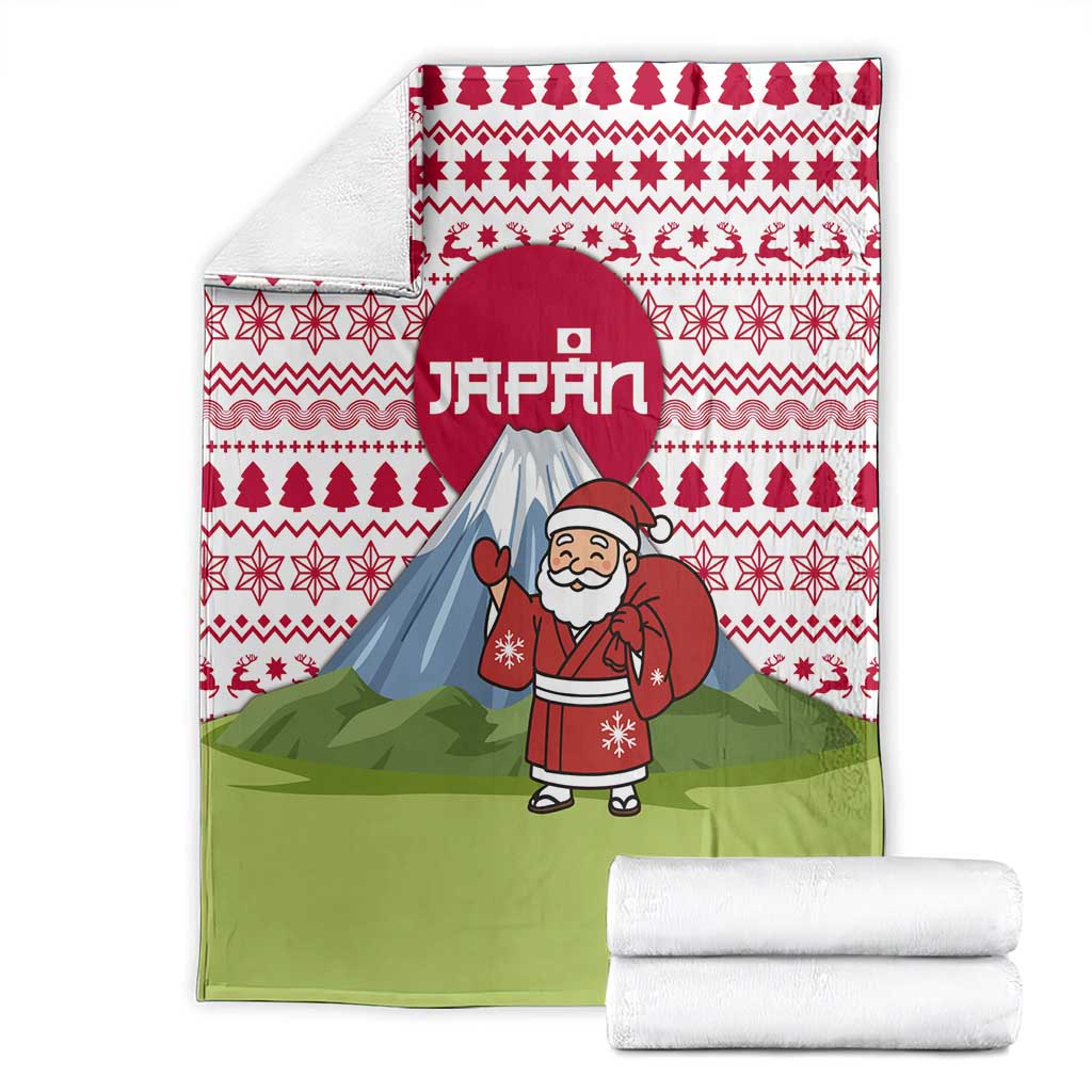 Japan Christmas Blanket with Santa Mount Fuji Rising Sun and Festive Pattern Design - Wonder Print Shop