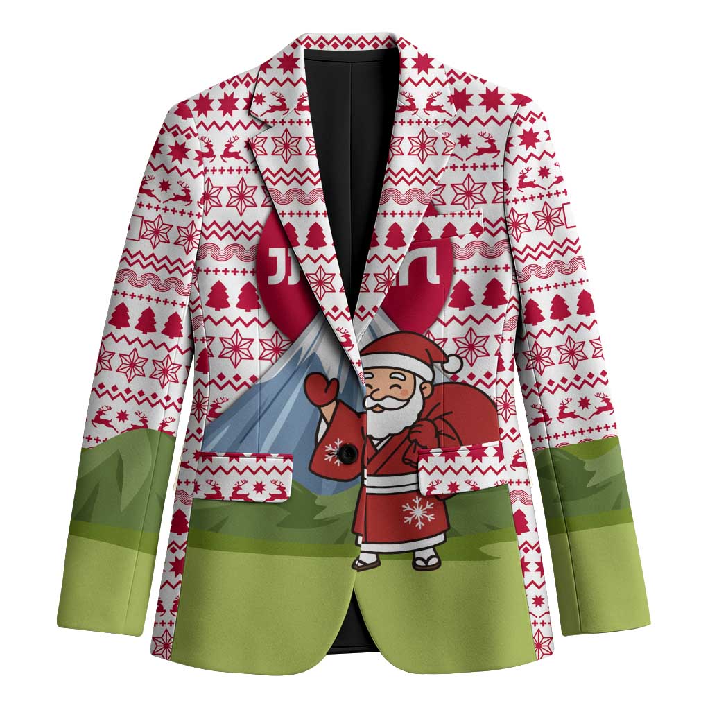 Japan Christmas Blazer with Santa Mount Fuji Rising Sun and Festive Pattern Design - Wonder Print Shop