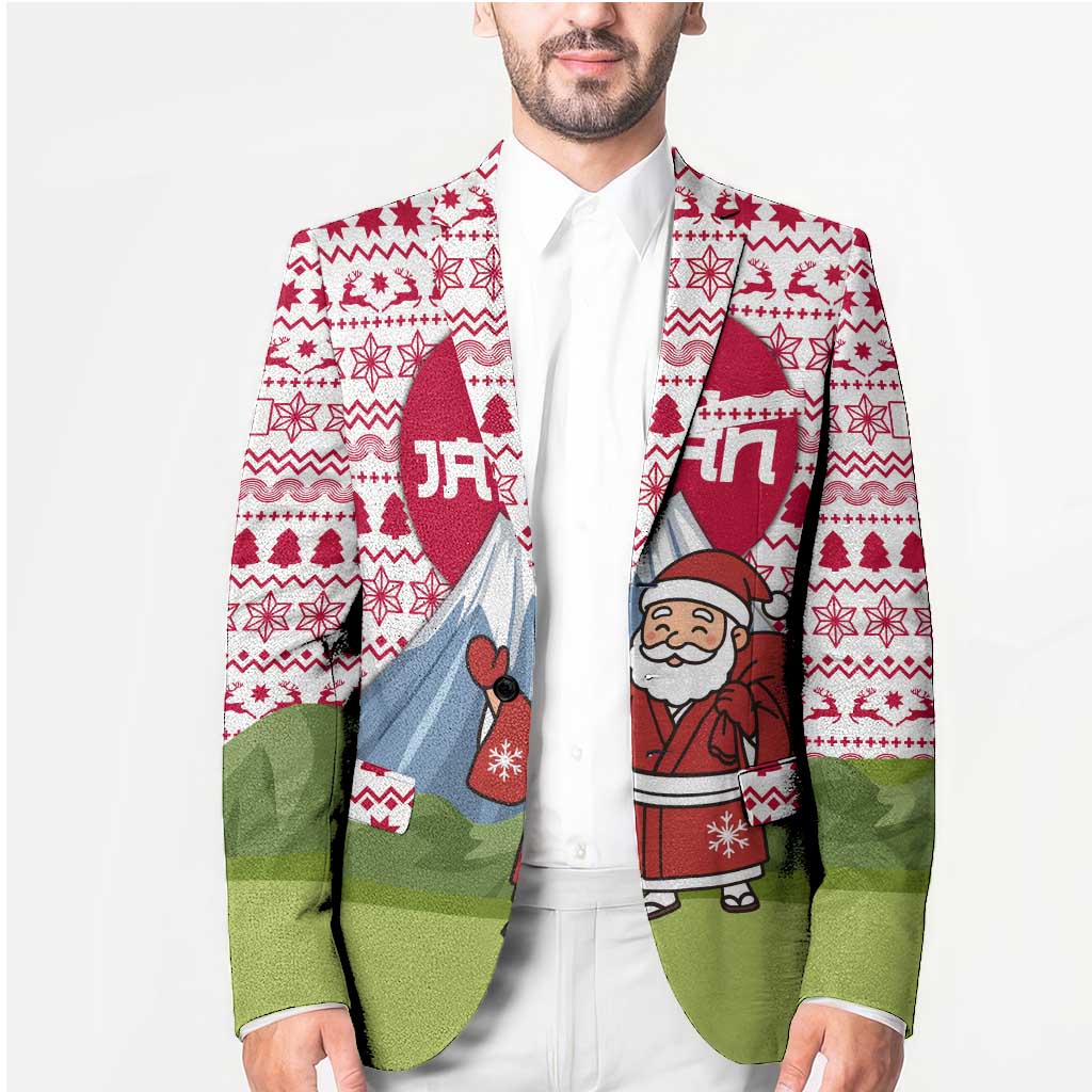 Japan Christmas Blazer with Santa Mount Fuji Rising Sun and Festive Pattern Design - Wonder Print Shop