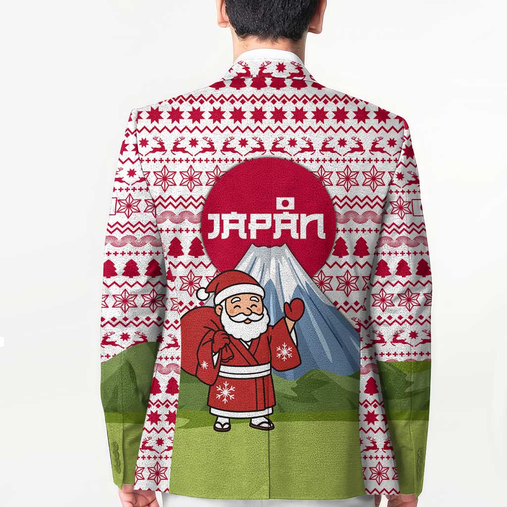 Japan Christmas Blazer with Santa Mount Fuji Rising Sun and Festive Pattern Design - Wonder Print Shop