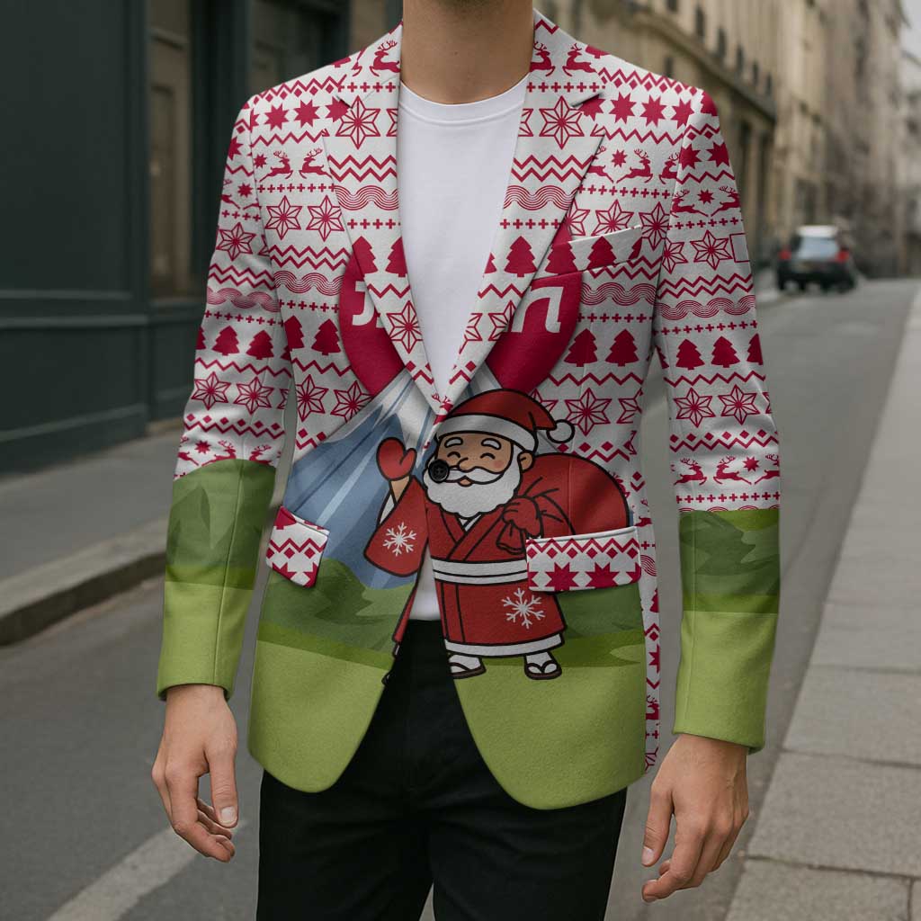 Japan Christmas Blazer with Santa Mount Fuji Rising Sun and Festive Pattern Design - Wonder Print Shop