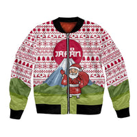 Japan Christmas Bomber Jacket with Santa Mount Fuji Rising Sun and Festive Pattern Design - Wonder Print Shop