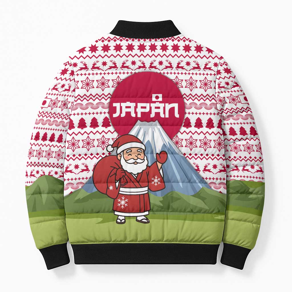 Japan Christmas Bomber Puffer Jacket with Santa Mount Fuji Rising Sun and Festive Pattern Design - Wonder Print Shop