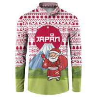 Japan Christmas Button Sweatshirt with Santa Mount Fuji Rising Sun and Festive Pattern Design - Wonder Print Shop