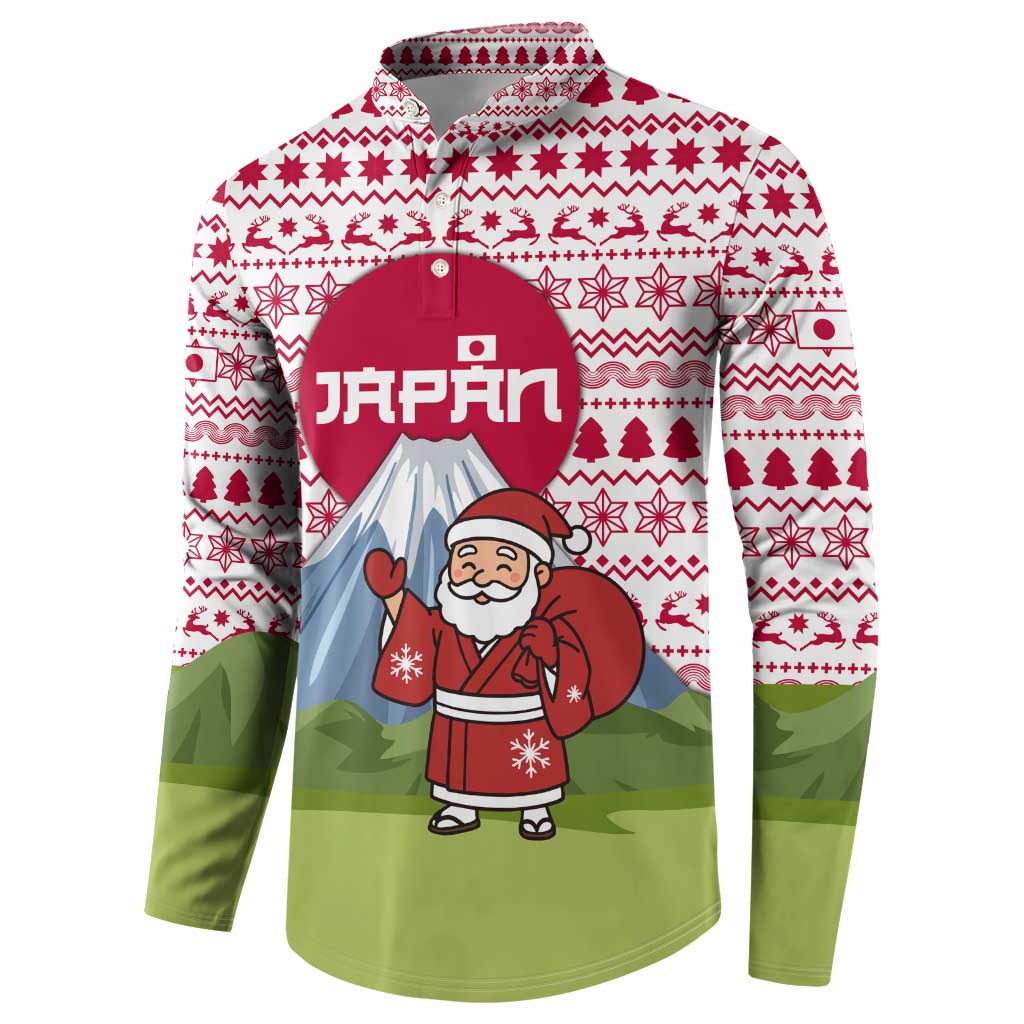 Japan Christmas Button Sweatshirt with Santa Mount Fuji Rising Sun and Festive Pattern Design - Wonder Print Shop