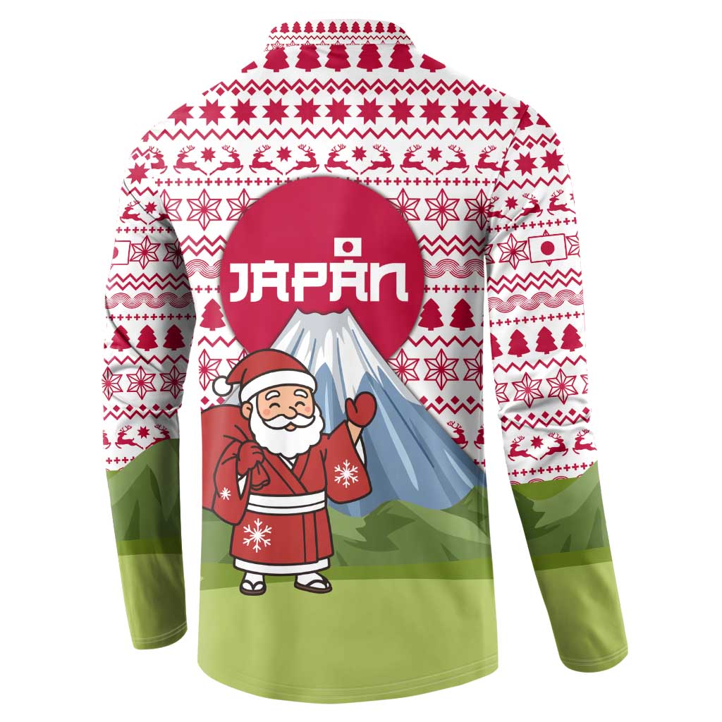 Japan Christmas Button Sweatshirt with Santa Mount Fuji Rising Sun and Festive Pattern Design - Wonder Print Shop