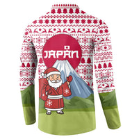 Japan Christmas Button Sweatshirt with Santa Mount Fuji Rising Sun and Festive Pattern Design - Wonder Print Shop