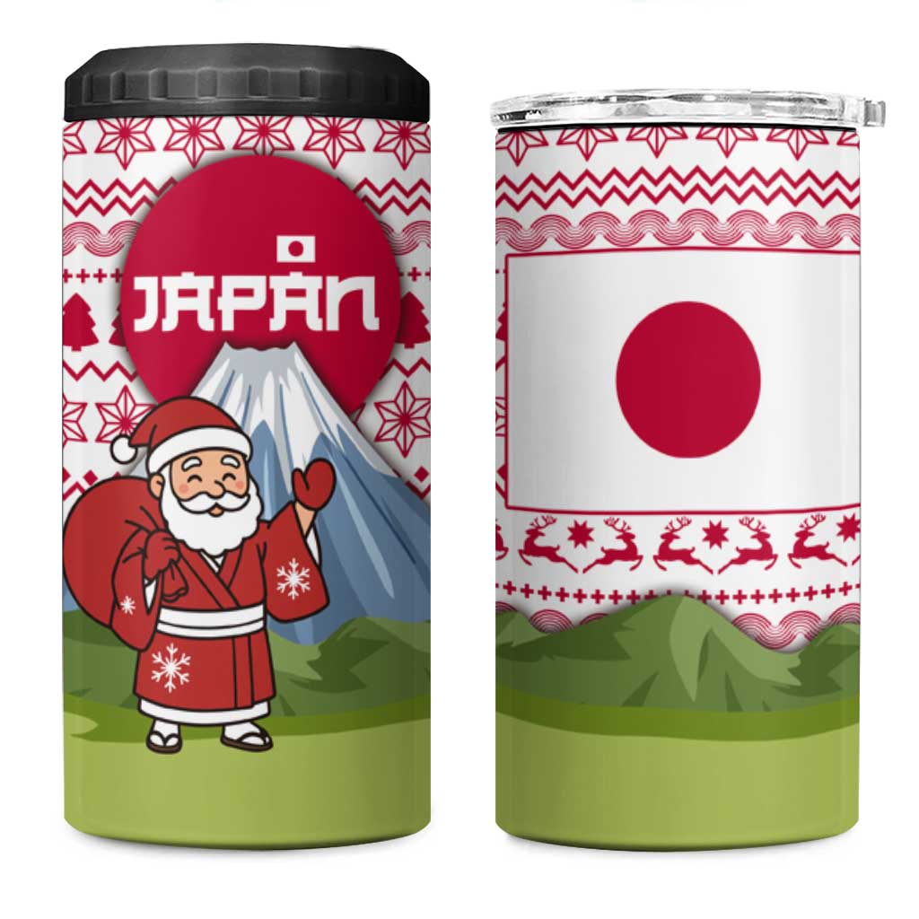 Japan Christmas 4 in 1 Can Cooler Tumbler with Santa Mount Fuji Rising Sun and Festive Pattern Design - Wonder Print Shop