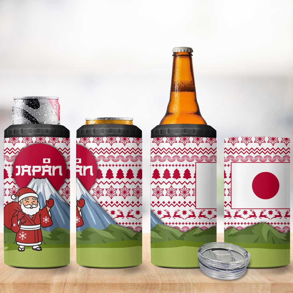 Japan Christmas 4 in 1 Can Cooler Tumbler with Santa Mount Fuji Rising Sun and Festive Pattern Design - Wonder Print Shop