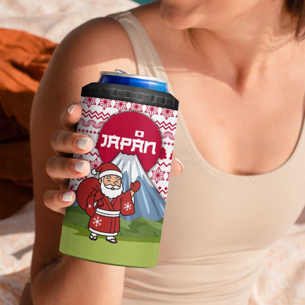 Japan Christmas 4 in 1 Can Cooler Tumbler with Santa Mount Fuji Rising Sun and Festive Pattern Design - Wonder Print Shop
